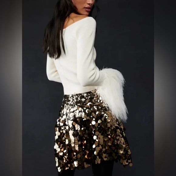 FREE PEOPLE GOLD SEQUIN SKIRT - Picture 2 of 13